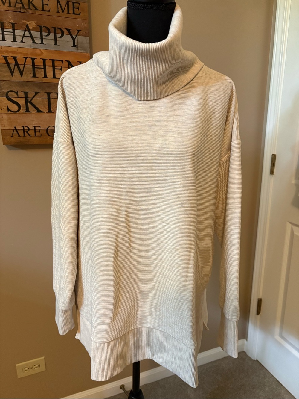Ideology Cream Ribbed Turtleneck Sweat Shirt
